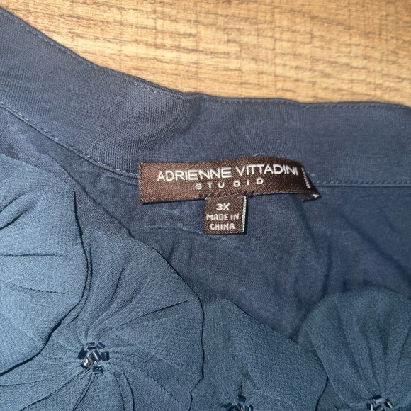 Adrienne Vittadini Studio 3X Navy Long-Sleeve Top - Picture 4 of 6